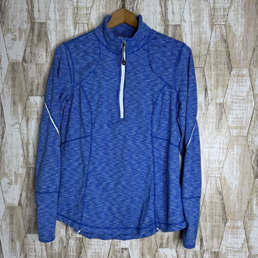 Tangerine Size M Blue 1/4 Zip Pullover Shirt Long Sleeve Thumb Holes Stripes